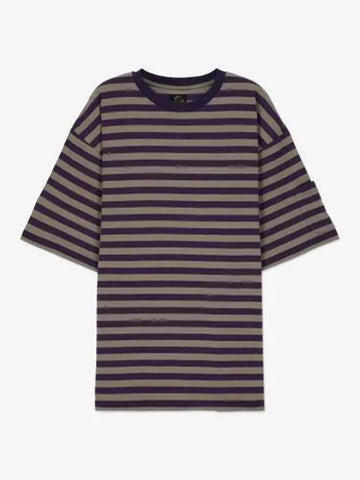 Striped Jersey Crew Neck T Shirt Purple Grey OT258PURPLE - NEEDLES - BALAAN 1