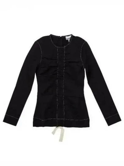 Jacquard Ruched Long Sleeve T-Shirt Black - GANNI - BALAAN 2