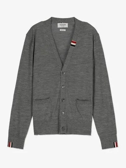 Men's Jersey Stitch V-Neck Cardigan Light Grey - THOM BROWNE - BALAAN 2