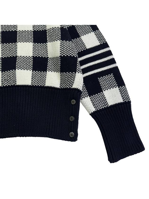 Men's 4 Bar Gingham Check Jacquard Knit Top Navy - THOM BROWNE - BALAAN 4