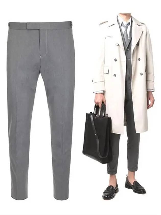 Men's Three-Stripe Tab Tailored Low Rise Straight Pants Grey - THOM BROWNE - BALAAN.