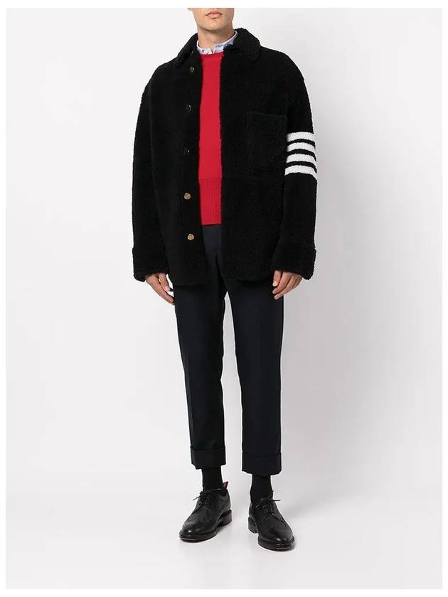 Men's 4 Bar Shearling Oversized Jacket Navy - THOM BROWNE - BALAAN 4