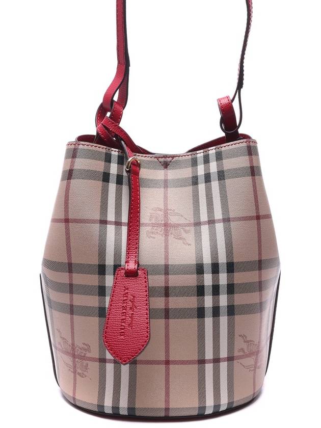 Haymarket Lawn Check Strap Bucket Bag Red - BURBERRY - BALAAN 2