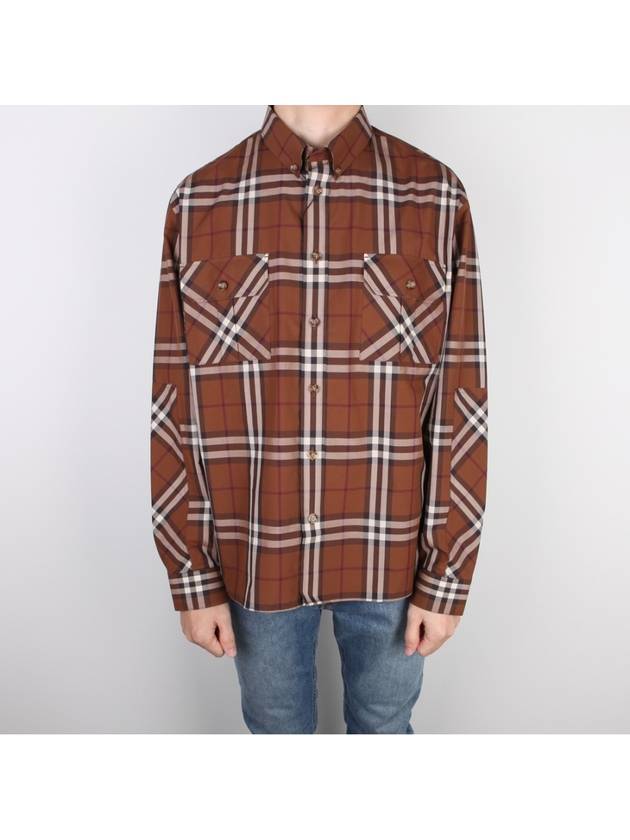 Check Cotton Long Sleeve Shirt Dark Burch Brown - BURBERRY - BALAAN.