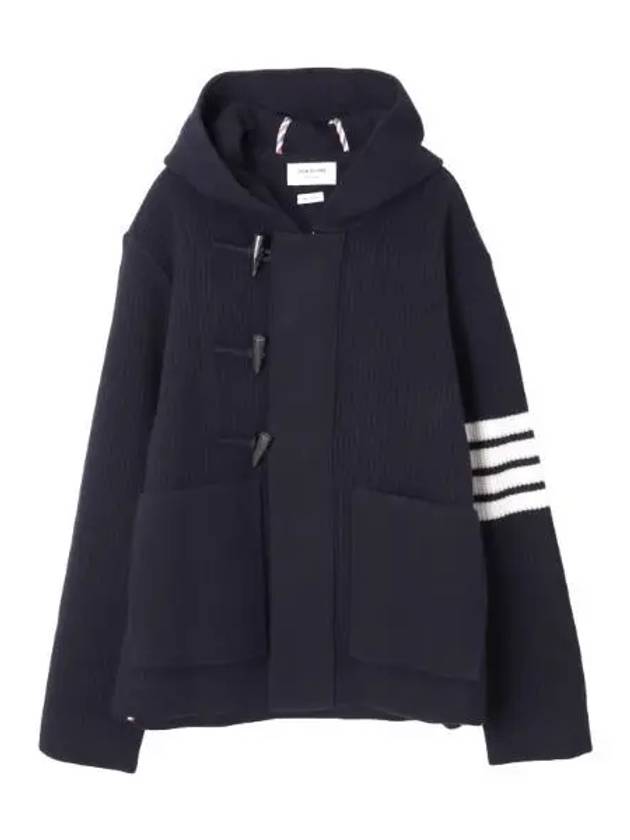 Voile Wool Half Cardigan Stitched Hooded Bar Double Jacket Men s - THOM BROWNE - BALAAN 1