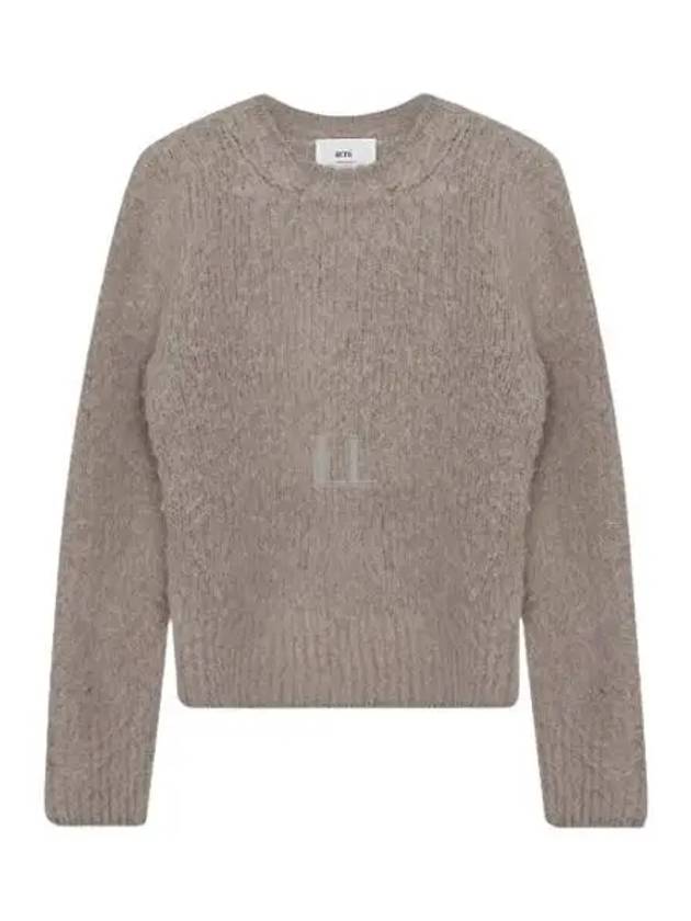 Crew Neck Brushed Wool Alpaca Knit Top Beige - AMI - BALAAN 2