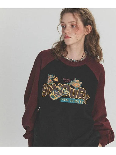 SNACK CAT Raglan Sweatshirt Burgundy - CPGN STUDIO - BALAAN 1