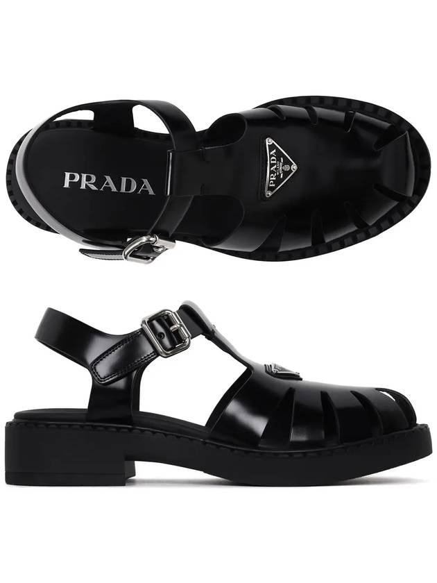 Brushed Leather Fisherman Sandals Black - PRADA - BALAAN 2