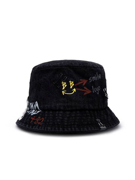 BBD Smile Logo Denim Bucket Hat Custom Ver Black - BLACKBLOND - BALAAN 2