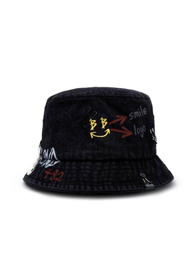 BBD Smile Logo Denim Bucket Hat Custom Ver Black - BLACKBLOND - BALAAN 1