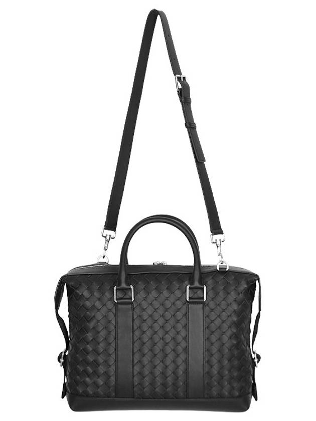 Classic Intrecciato Leather Silver Zipper Brief Case Black - BOTTEGA VENETA - 4