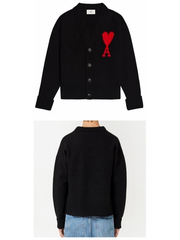 Big Heart Logo Wool Cardigan Black - AMI - BALAAN 6