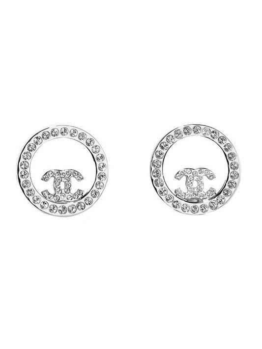 Circle Crystal CC Logo Earrings Silver - CHANEL - BALAAN.