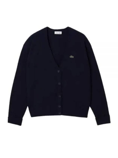 Relaxed Fit V-Neck Wool Cardigan Navy - LACOSTE - BALAAN 2