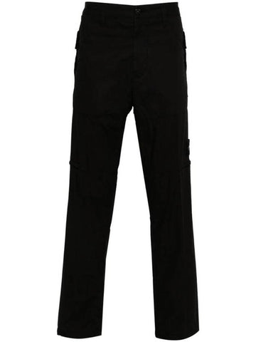 Logo Patch Cargo Cotton Straight Pants Black - STONE ISLAND - BALAAN 1