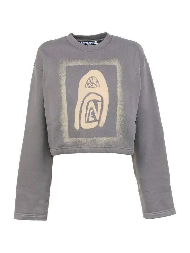 Logo Print Crop Oversized Fit Sweatshirt Carbon Grey - ACNE STUDIOS - BALAAN 1