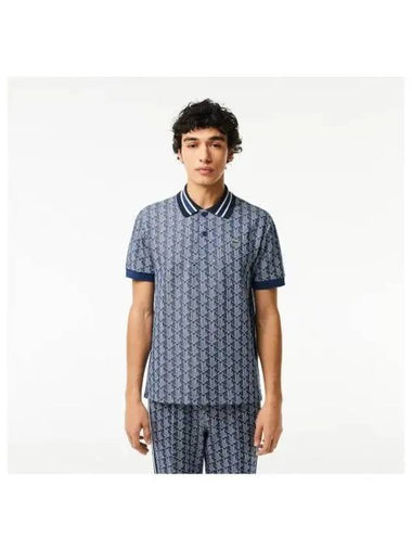 Men s Monogram Jacquard Polo Navy - LACOSTE - BALAAN 1