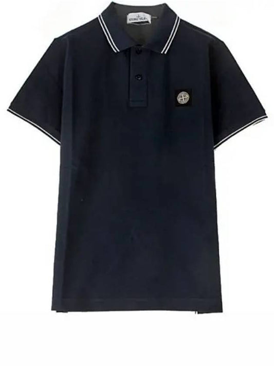 Men's Two Line Wappen Patch Cotton Short Sleeve Polo Shirt Blue Navy - STONE ISLAND - BALAAN 2