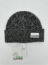 Logo Patch Ribbed Knit Beanie Black - GANNI - BALAAN 5