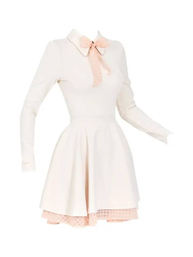 Women s golf wear classic color combination ribbon flare dress Cream - J JANE - BALAAN 3