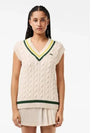 Women's V-Neck Cable Knit Vest White - LACOSTE - BALAAN 2