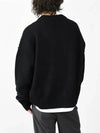 Heart Logo V Neck Wool Cardigan Black - AMI - BALAAN 4