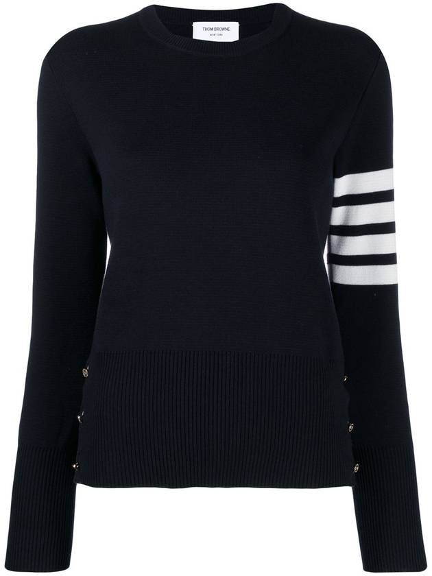 Milano Stitch Crewneck 4-Bar Cotton Crepe Knit Top Navy - THOM BROWNE - BALAAN.