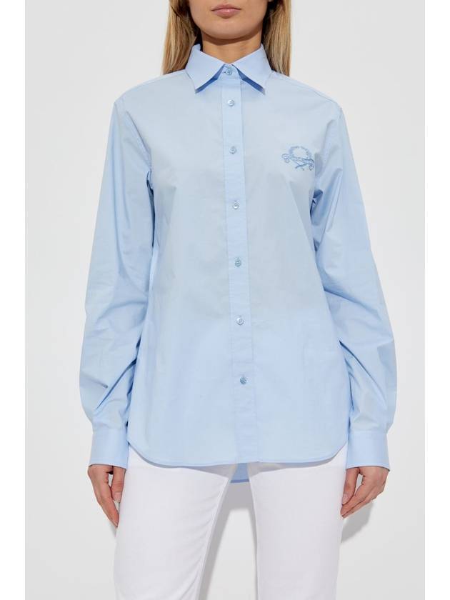 Moschino Cotton Shirt With Embroidered Logo, Women's, Light Blue - MOSCHINO - BALAAN 3