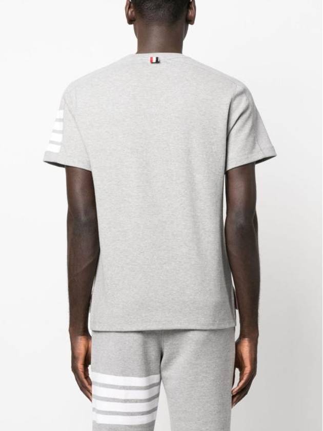 4-Bar Striped Cotton Short Sleeve T-Shirt Light Grey - THOM BROWNE - BALAAN 5