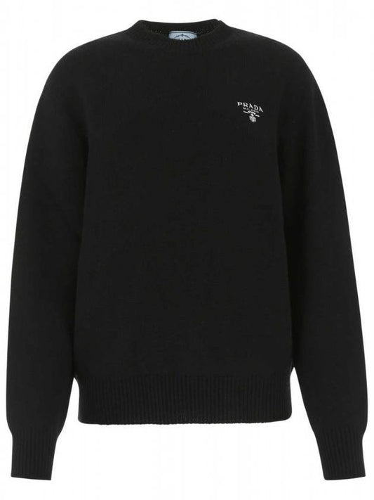 Women's Logo Cashmere Long Sleeve Knit Top Black - PRADA - BALAAN.