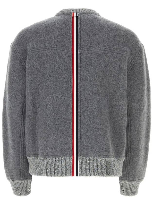 Logo Patch Striped Wool Fleece Crewneck Knit Top Grey - THOM BROWNE - BALAAN 3