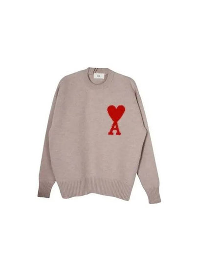 Big Heart Logo Intarsia Wool Knit Top Champagne - AMI - BALAAN 2