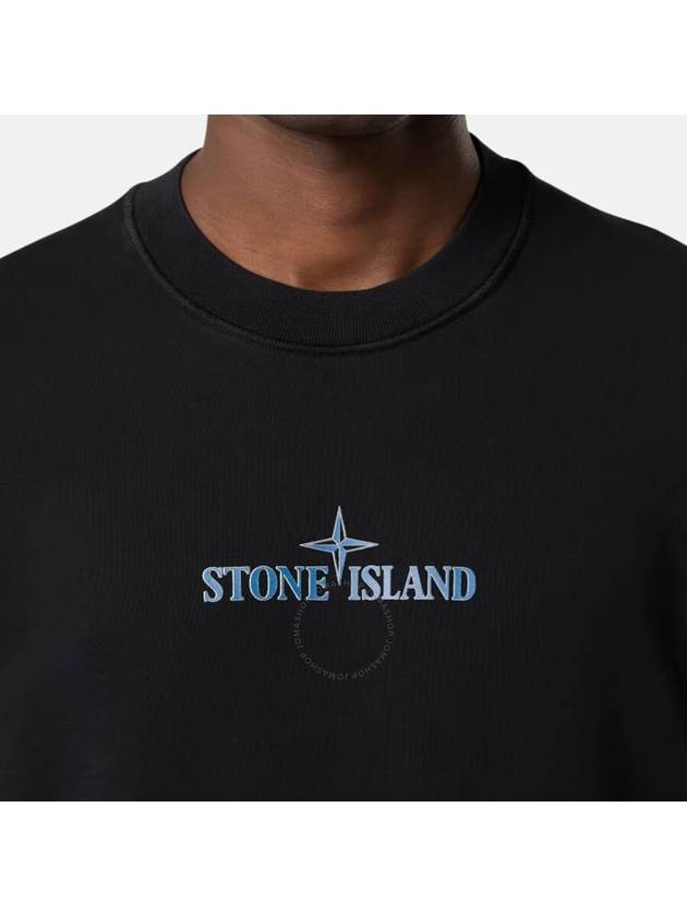 Cotton Fleece Crew Neck Sweatshirt Black - STONE ISLAND - BALAAN 3