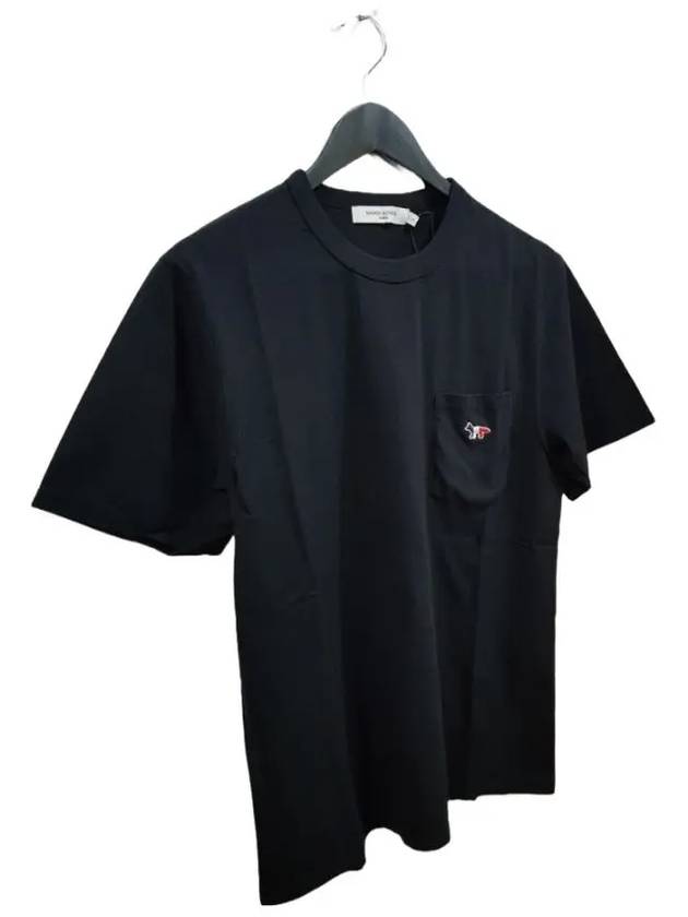 Tricolor Fox Patch Classic Pocket Short Sleeve T-Shirt Black - MAISON KITSUNE - BALAAN 3