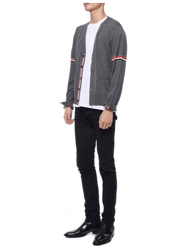 Stripe Armband Merino Wool Cardigan Grey - THOM BROWNE - BALAAN 5