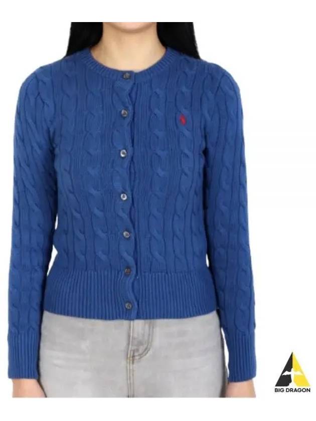 Women's Embroidered Logo Pony Cable Cardigan Blue - POLO RALPH LAUREN - BALAAN 2