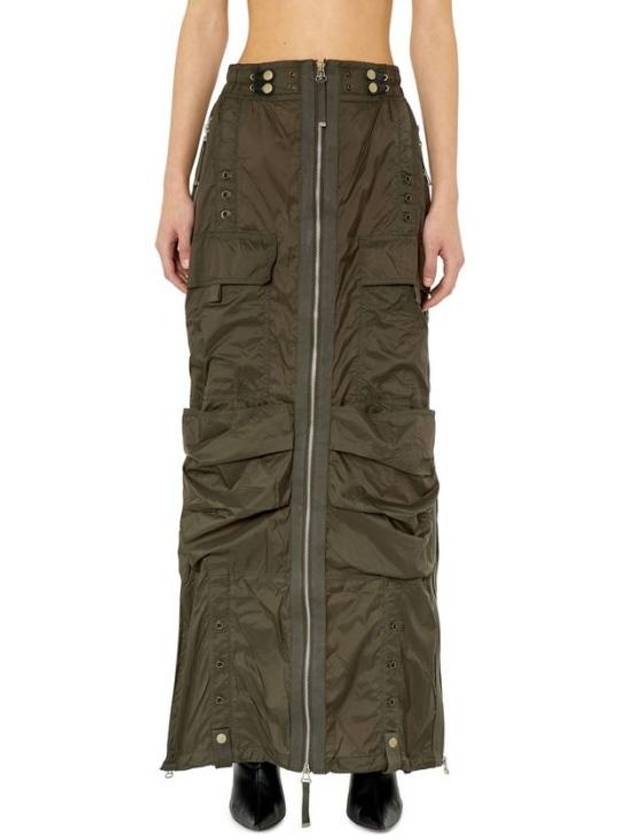 Women's O-Crep High Rise Stud Trim Logo Embroidery H Line Skirt Green - DIESEL - BALAAN 3