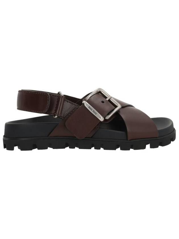 Women's Sporty Leather Sandals Dark Brown - MIU MIU - BALAAN 6