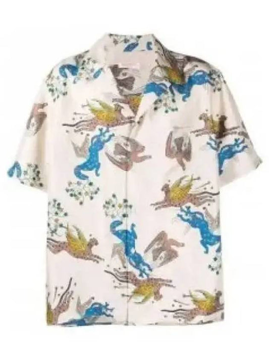 Men's Utopia World Print Silk Short Sleeve Shirt White - VALENTINO - BALAAN 2