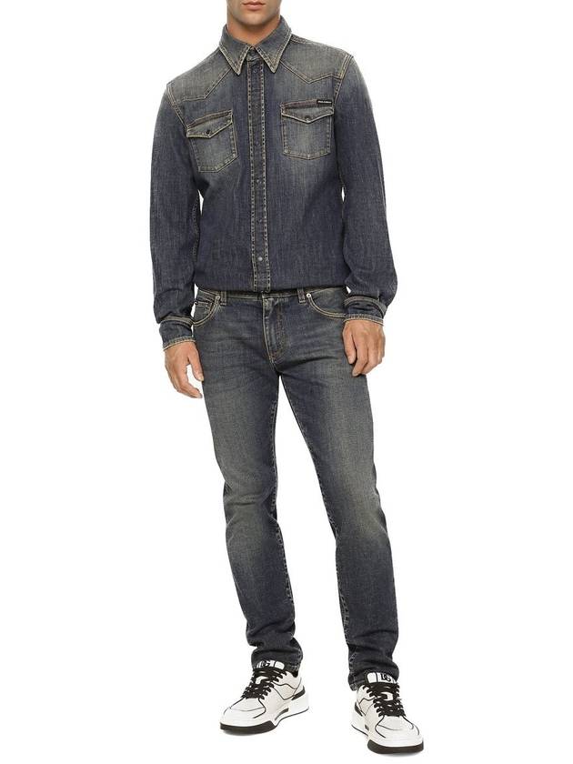 Blue Distressed Slim-Fit Jeans in Cotton Denim Man - DOLCE&GABBANA - BALAAN 3