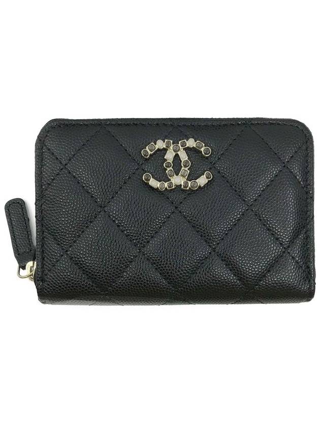 Stone CC Logo Zipper Wallet Caviar Black AP3606 B14343 94305 - CHANEL - BALAAN 1