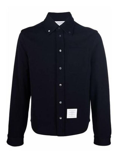 Men's Button Down Wool Milano Long Sleeve Shirt Navy - THOM BROWNE - BALAAN 2