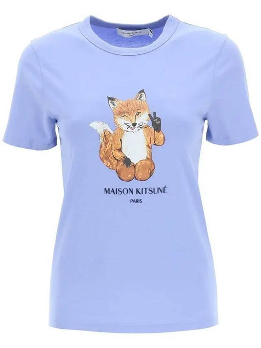 All Right Fox Printing Cotton Short Sleeve T-Shirt Provence Blue - MAISON KITSUNE - BALAAN 1