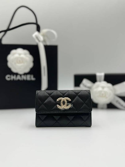 CC Logo Flap Caviar Card Wallet Black - CHANEL - BALAAN 2