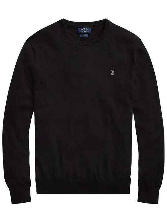 Embroidered Logo Crew Neck Knit Top Black - POLO RALPH LAUREN - BALAAN 2