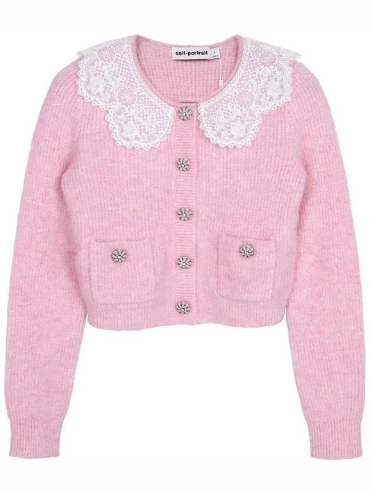 Fluffy rib knit cardigan pink - SELF PORTRAIT - BALAAN 1