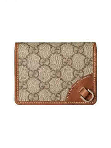 GG Emblem Canvas Mini Wallet Beige Dark Brown - GUCCI - BALAAN 1