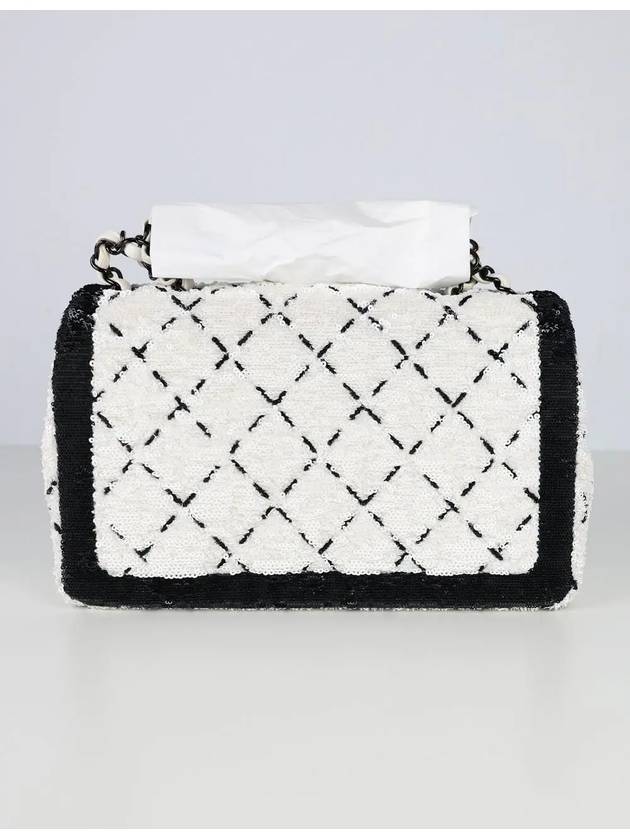 Sequin Large Flap Bag Black Metal White AS4063 - CHANEL - BALAAN 3