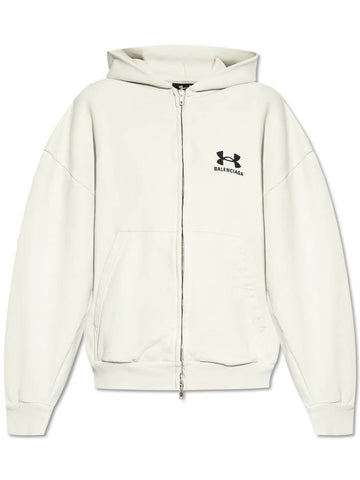 Embroidered Logo Hoodie Zip-Up Grey - BALENCIAGA - BALAAN 1