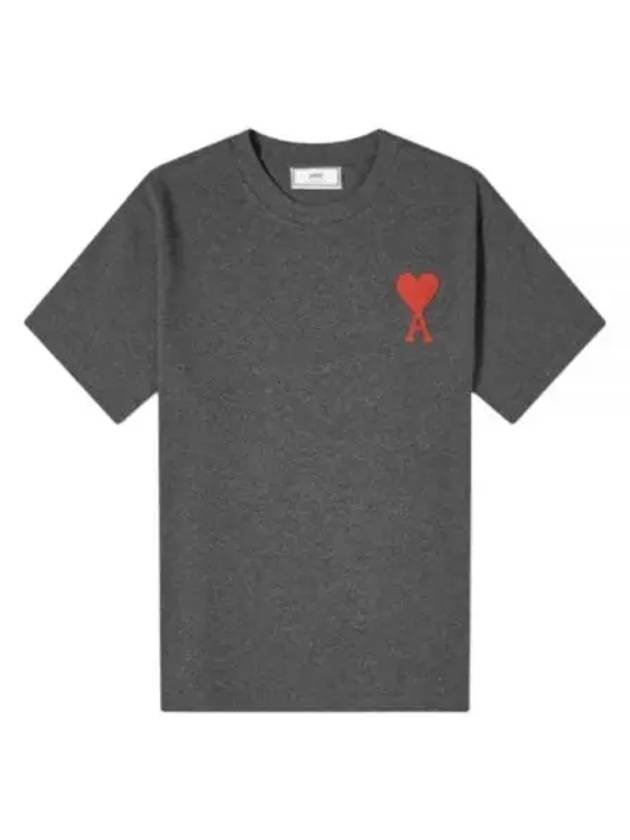 Heart Logo Round Short Sleeve T-Shirt Grey - AMI - BALAAN 2